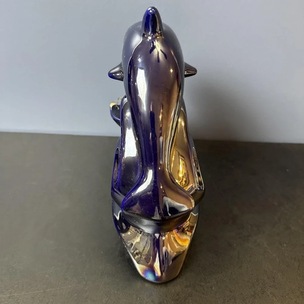 Dolphin Tea Light Candle Holder Wax Melt Made in Poland Iridescent Dark‎ Blue